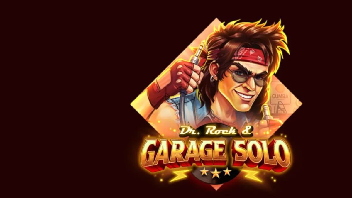 Cena vibrante do slot Dr. Rock & Garage Solo com elementos de rock e instrumentos musicais